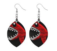 Red-black Shark Wooden Earrings for Women, Vintage Elegant Wood Jewelry, Lightweight Earrings for Wedding, Party, Everyday Jewelry Gift, Circular, Wood, wood