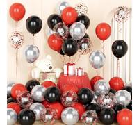 Red Black Silver Balloons,50 Pcs 12 Inch Red Black Metallic Silver Confetti Latex Balloons with 2 Ribbons for Valentine's Day Birthday Wedding Bridal Baby Shower Engagement Party Decorations