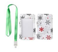 Red Black Snowflakes ID Card Holder with Green Lanyard, Identity Card Holder, Vertical Name Badges Protector for Worker, Vertical Cards Protector for Student, Nurse Accessories Work Nurse Essentials