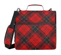 Red Black Sparklestone Plaid 1.5-Inch 3-Ringing Binder with Extra Pockets with Strap Laege Capacity Document Binder Organizer for School and Office