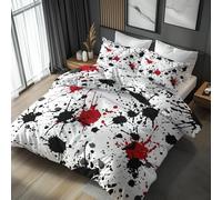 Red Black Splatter Duvet Cover Super King Size 3 Piece with 2 Pillowcases, Artistic Modern Cool Patterned Bedroom Decor Bedding, Soft Microfibre Quilt Cover with Zip OL#123