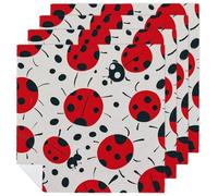 Red Black Spotted Ladybug Cloth Napkin for Restaurant, Reusable Cloth Napkins for Hotel, Washable Square Table Napkins 4 PCS for Kitchen, Soft Dinner Napkin for Wedding, Party