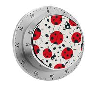 Red Black Spotted Ladybug Kitchen Timer Visual Timer for Cooking 60 Minute Wind Up Timers Stainless Steel Manual Magnetic Countdown Visual Mechanical Timers Cooking Clock with Loud Alarm