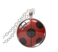 Red & Black Spotted Ladybug Print Silver Circle Necklace