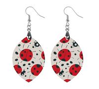 Red Black Spotted Ladybug Wooden Earrings for Women, Vintage Elegant Wood Jewelry, Lightweight Earrings for Wedding, Party, Everyday Jewelry Gift, Apricot shaped, Wood, wood