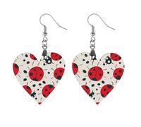 Red Black Spotted Ladybug Wooden Earrings for Women, Vintage Elegant Wood Jewelry, Lightweight Earrings for Wedding, Party, Everyday Jewelry Gift, Circular, Wood, wood