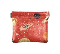 Red-Black Starry Planet Women's Leather Coin Purse Wallet Convenient Organizing Pouches for Women Boys Girls
