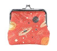 Red-Black Starry Planet Women's Small Leather Coin Purse Wallet Cute Mini Cosmetic Case for Women