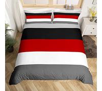 Red Black Stripes Super King Comforter Cover Patchwork Geometric Striped Bedding Set White Grey Geometry Lines Duvet Cover Farmhouse Room Decor Soft Lightweight Bedspread Cover Zipper 3 Pcs