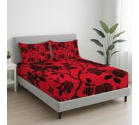 Red Black Supersoft Fitted Sheet - Easy Care with Elasticated Corners - Cosy & Comfortable Delicate Touch Modern Rose Thorns Exquisite Fitted Sheet 152 x 200 cm x 30 cm - Fade Resistant