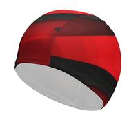 Red Black Swim Cap for Adult, Elastic Fabric Swimming Cap, Comfortable Bathing Cap for Long & Short Hair