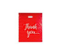 Red & Black Thank You Plastic Carrier Bags | Polka Dot Boutique Bags with Handles, Reusable Retail Shopping Gift Bags | Packaging & Gift Wrapping (25, Red & White, Small (10" x 14" + 2"))