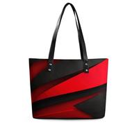 Red Black Tote Bag Large Soft Leather Purse with Zipper Lightweight Ladies Shoulder Handbag