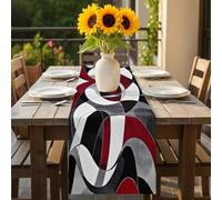 Red Black Twist Art Table Runner 16x72 inch Classic Match Cotton Linen Dining Table Runner Ideal for Dresser Kitchen Coffee Tables - Machine Washable