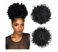 ,Red black variegationNatural Look Hair Pieces & Extensions, Curly Afro Puff Synthetic Hair Bun - Drawstring Ponytail Extensions for Women,Human Hair Clip-In Ponytail Extensions (Red black var