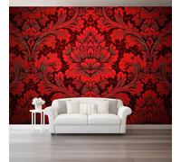 Red Black Wall Mural - 3D Flowers Luxurious Texture Mural Photo Wallpaper for Living Room, Bedroom Decor, Modern Wall Art, Non-Woven Photo Wallpaper 3D Effect, 250 x 175 cm (W x H)