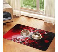Red Black White Abstract Dog Food Mats for Floors, 12x18 Inch Non-Slip Super Absorbent Pet Food Mat, Dishwasher Dog Mat for Food and Water, Cute Rubber Quick Dry Pet Feeding Mat for Dogs Puppy Cats