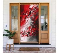 Red Black White Abstract Door Cover Decorations, Welcome Door Banner Backdrop Seasonal Spring Summer Porch Banner Sign Photo Background for Indoor Outdoor Party Decor 72.8 x 35.4 Inch