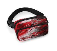 Red Black White Abstract Full Printed Fanny Pack,Zipper Belt Bag Cute Crossbody Bag Hip Bum Bag with Adjustable Strap