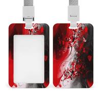 Red Black White Abstract ID Badge Holder Waterproof Card Protector Push-Pull Slot Work ID Card Holder with Lanyard Personalized Detachable Card Holders for Office Corporate Use