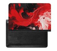 Red Black White Abstract Passport Holder with 3 Card Slots, Portable PU Leather Travel Wallet, Slim Protective Cover for Passport, ID, Credit Cards