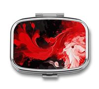 Red Black White Abstract Pill Box 2 Compartment - Small Metal Medicine Organizer Portable Pill Case for Purse Pocket Travel Vitamin Organizer for Men Women, BPA-Free