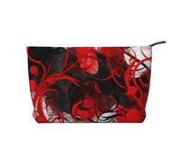 Red Black White Abstract Prints Corduroy Makeup Bag for Women Girls, Spacious Travel Cosmetic Organiser for Make-up, Toiletries & Essentials