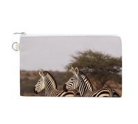 Red Black White Abstract Wallet for Men Women Canvas Coin Purse Zippered Change Holder with Secure Closure, Zebras On South Africa, One Size, Zebras on South Africa