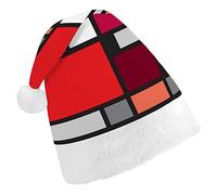 Red Black White Geometric Memphis, Indian, Brazilian, Mexican Checker Christmas Hat, Santa Hat, Xmas Comfort Holiday Hat for Adults, for Christmas Party New Year Festive Holiday Home Decorations