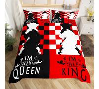 (Red Black White, King(No Comforter)) King and Queen Crown Duvet Cover Black White Mr Mrs Double Bedding Set For Adults Men Women,His And Hers Couple Comforter Cover Valentine'S Day