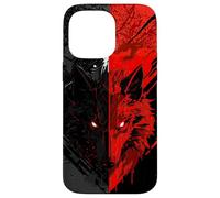 Red Black Wolf Split Dark Aesthetic Graphic Design Case for iPhone 14 Pro Max