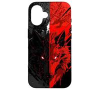 Red Black Wolf Split Dark Aesthetic Graphic Design Case for iPhone 16