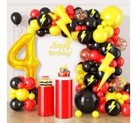 Red Black Yellow Balloon Arch Kit, Balloon Garland Kit with 4 Foil Number Balloons, Red Yellow Birthday Balloons for 4th Birthday Decorations Boy Baby Shower Party Supplies