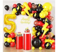 Red Black Yellow Balloon Arch Kit, Balloon Garland Kit with 5 Foil Number Balloons, Red Yellow Birthday Balloons for 5th Birthday Decorations Boy Baby Shower Party Supplies