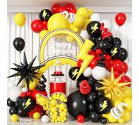 Red Black Yellow Balloon Garland Arch Kit, 117pcs Cartoon Birthday Party Decorations with White Long Balloon Lightning Strike Gold Explosion Star Foil Balloons for Cartoon Ball Baby Shower Party Decor
