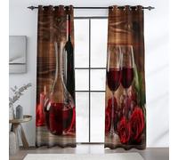 Red Blackout Curtains, Simple Romantic Red Wine Roses Printed Energy Noise Reducing Sliding Curtains for Bedroom Adult Kids Room, 29.5 x 65 Inch Grommet Thermal Drapes, 2 Panels