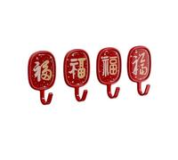 Red Blessing Characters Hooks,Chinese Year Blessing Hooks,Door Wall Hangers,Wall Mounted Key Hanger for Kitchen Bathroom(Style A)