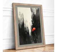 Red Bloom in Ruins Modern Framed Wall Art Print A1 (84.1×59.4cm) Oak, Wall Decor for Living Room, Bedroom, Office & Home, Ready to Hang, Art Gift