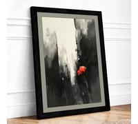 Red Bloom in Ruins Modern Framed Wall Art Print A2 (59.4×42cm) Black, Wall Decor for Living Room, Bedroom, Office & Home, Ready to Hang, Art Gift