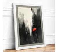 Red Bloom in Ruins Modern Framed Wall Art Print A2 (59.4×42cm) White, Wall Decor for Living Room, Bedroom, Office & Home, Ready to Hang, Art Gift