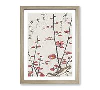 Red Blossom Plum Tree By Utagawa Hiroshige Asian Japanese Framed Wall Art Print, Ready to Hang Picture for Living Room Bedroom Home Office Décor, Oak A3 (34 x 46 cm)
