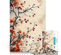 Red Blossoms Flower Branch Jigsaw Puzzles 1000 Piece for Adults Intellect Toy Calm Relax Precise Cut Santa Wish Item (38x52cm)