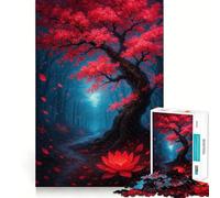 Red Blossoms in A Blue Forest Jigsaw Puzzle 1000 Piece for Adults Mind Game Toy Peaceful Fun Neat Cut Art Collection Piece (38x52cm)