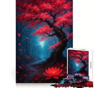 Red Blossoms in A Blue Forest Jigsaw Puzzle 1000 Piece for Adults Mind Game Toy Peaceful Fun Neat Cut Art Collection Piece (38x52cm)