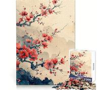 Red Blossoms Painting Old 1000 Pieces Jigsaw Puzzles for Teenagers Memory Upgrade Casual Relax Sharp Cut Art Display (38x26cm)