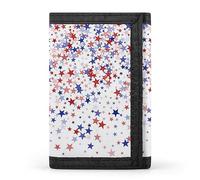 Red Blue American Patriotic Stars July 4th Independence Day on White Trifold Wallet, Stylish Purse With Keychain, Credit Pass Case Card-Holder for Crash Bills Receipts Women Men 5 x 3.3 x 0.2 Inch