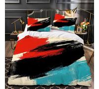 Red, Blue And Black 3 Pieces Bedding Set With Zipper，Twin Size Boho Abstract Closure Soft Microfiber Quilt Cover With 2 Pillowcases Duvet Cover