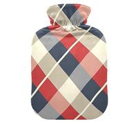 Red Blue and White Plaid Pattern hot-Water Bottle with Soft Cover, 2L Warmer Bag for Period Cramps, Pain Relief, Bolsa para agua Caliente para Dolor