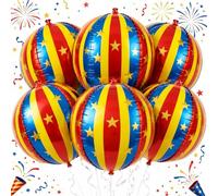 Red Blue and Yellow Carnival Balloons, 6pcs Striped Circus Foil Balloons