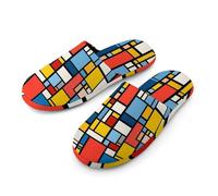 Red Blue And Yellow Mondrian Style Mens Slippers Warm Non-Slip Houes Shose Spa Slipper for Home Bedroom